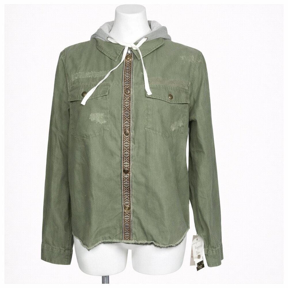 NWT HIPPIE ROSE Olive Distressed Jacket Sz XL